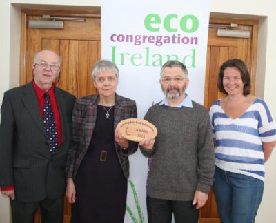 Pictured from left: Joe Furphy, ECI Presbyterian rep, Catherine Brennan SSL, chairperson of ECI, Bertie Stirling, and Lindsay Matthews, biodiversity officer for Newtownabbey Borough Council